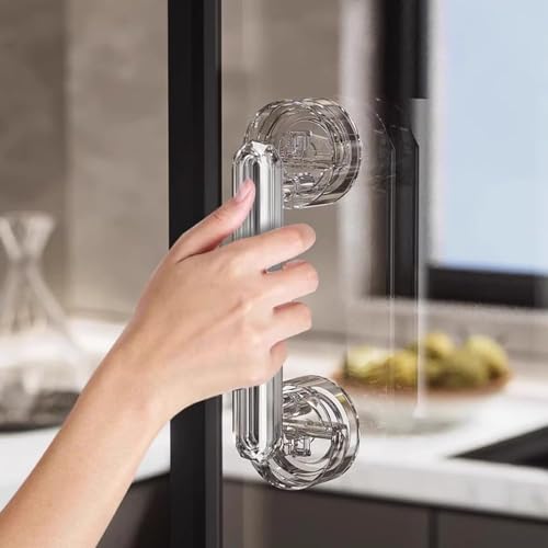 Image of ELMVIA Plastic Suction Cup Handle Glass Door and Window Handles Bathroom Sliding Door Handles Refrigerator Door Handles Cabinet for Home Decor - Transparent ( Pack of - 1 )
