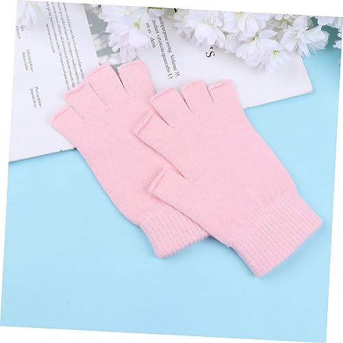 Mitones de punto de medio dedo cálidos de invierno para mujer rosa 5