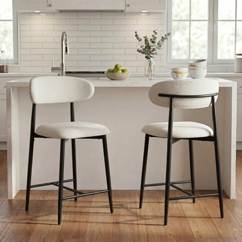 Image of AQO Counter Height Bar Stools Set of 2, Upholstered Counter Stools Modern Barstools with Metal Legs for Kitchen Island Dining Room, Black