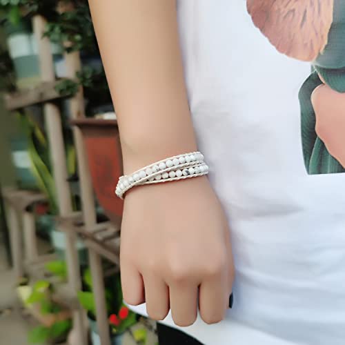 Image of KELITCH Natural Agate Onyx 2 Wrap Bracelets Handmade Leather Strand Bracelets Fashion Jewelry