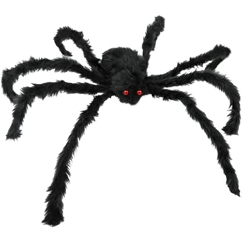 JAMIEWIN Giant Spider for Halloween Decoration, 55 inch Large Hairy Fake Spider Props, Scary Halloween Spider Decoration Outdoor Indoor House Party Yard Cover