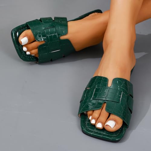 Image of Women's Dressy Casual Flat Sandals, Elegant Comfortable Slip-On Slides with Textured Upper, Versatile Dressy Style for Everyday Wear