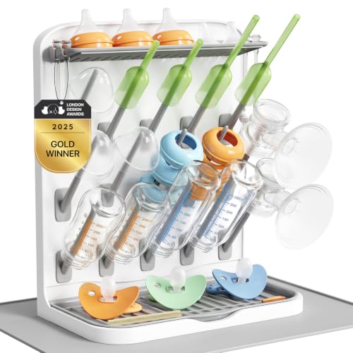 Image of Lifewit Large Baby Bottle Drying Rack with Drain Mat & 15 Hooks, Newborn Essentials Must Haves, Bottle Storage Organizer for Countertop, Cabinet, Rack Dryer Holder for Pacifiers, Pump Parts