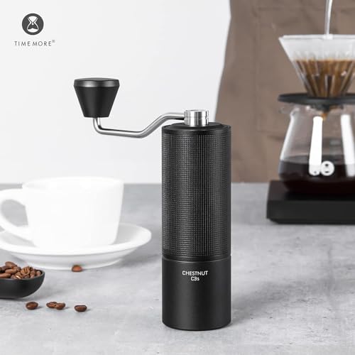 Image of TIMEMORE Chestnut C3S Manual Coffee Grinderwith Stainless Steel S2C Conical Burr, All-Metal Body, Adjustable Setting for Espresso /Pour Over /French Press, Capacity 25g, portable Hand Grinder, Black