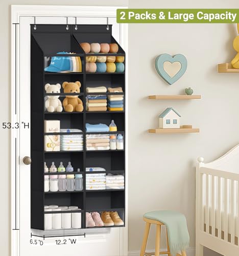 AOODA 2 Pack Over the Door Organizer, Large Capacity Closet Door Hanging Organizer, Clear Deep Pockets Baby Storage for Nursery, Bathroom, Bedroom, Pantry, Diapers (Black) by AOODA - Used condition - US$20.73