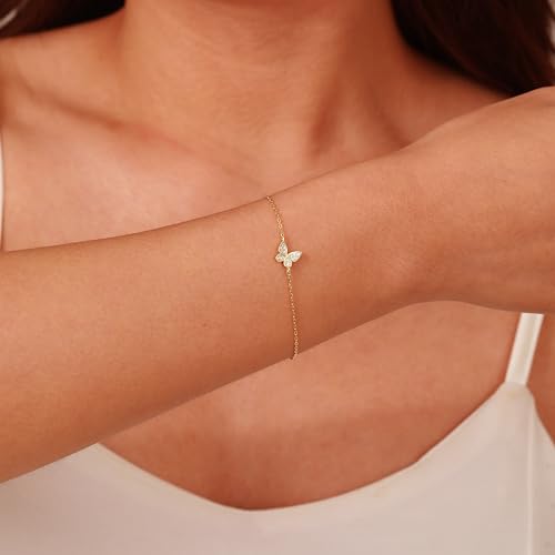 SUYACS 14K Gold Plated Butterfly Bracelets for Women Cute 925 Sterling Silver Cubic Zirconia Link Bracelet Lucky Sparkling Chain Jewelry Birthday Gifts for Daughter Friends Back to School2