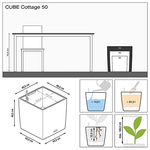 Lechuza 15393 Cube Cottage 50 Self-Watering Planter For Indoor And Outdoor Use, 20" X 20" X 20", Graphite Black, Wicker Finish #TOP6
