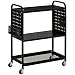 HOMCOM Carrito de Cocina de Acero con Ruedas Carro de Almacenamiento de 3 Niveles 5 Ganchos 2 Cestas Colgantes y Frenos para Baño Salón Dormitorio 70x33,4x80,5 cm Negro