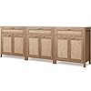 Sicotas sideboard buffet cabinet set of 3 rattan credenza storage cabinet boho buffet table console cabinet with drawer farmhouse coffee bar cabinet for living room natural oak  urban country home decor