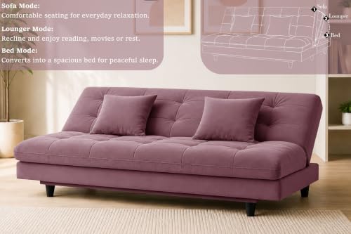 Image of Los Angeles Modern Convertible Futon Sofa Bed, Tufted Upholstered Folding Couch with Adjustable Backrest, Space Saving Sleeper Sofa for Living Room, Apartment, Office, Dorm & Guest Room - Rose Pink