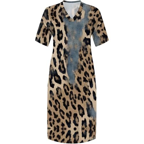 Image of SUZONANA Plus Size Denim Print Shirt Maxi Dresses for Curvy Women Casual Blue Jean Summer Outfits Long Short Sleeve Dress with Pockets Patchwork 5XL