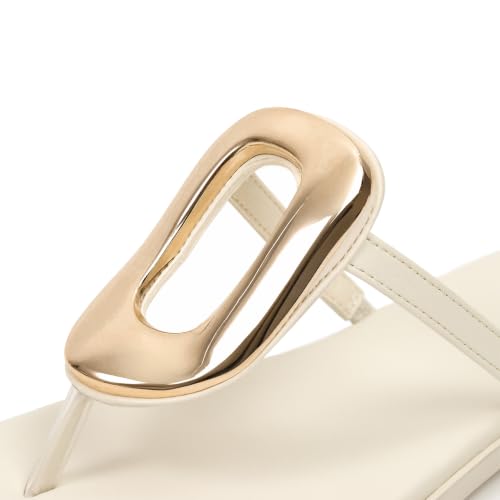 Image of Wnshonzy Flip-Flops for Women Thong Sandals Flat Slip on Slides Beach Comfort Open Square Toe Ladies Slipper Dressy Metal Hardware Decoration Summer Shoes Casual Fashion