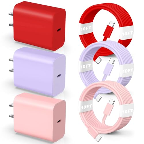 10 ft USB C Fast Charging Cable for i Phone 16 & 15 – 60 W Power Delivery, 3-Pack with Enhanced Compatibility for i Pad Pro, Mac Book Air, Samsung Devices – Vibrant Red, Purple, Pink Options for Stylish Connectivity and Optimal Performance 10 ft USB C Fast Charging Cable for i Phone 16 & 15 – 60 W Power Delivery, 3-Pack with Enhanced Compatibility for i Pad Pro, Mac Book Air, Samsung Devices – Vibrant Red, Purple, Pink Options for Stylish Connectivity and Optimal Performance