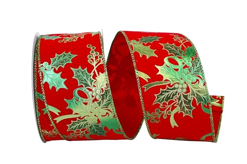 Reliant Ribbon 93656W-985-40F Holly Sparkle Velvet Wired Edge Ribbon, 2-1/2 Inch X 10 Yards, Red/Green