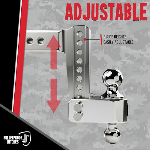 BulletProof Hitches - 2.5\" Aluminum Trailer Hitch (14,000 lb. Rating) - Adjustable Hitch with 6\" Drop/Rise and 2\" & 2-5/16\" Dual Ball - Corrosion-Resistant Tow Hitch