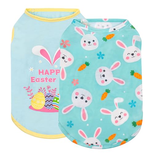 cyeollo 2pack Dog Easter Shirt for Small Dogs Soft Breathable T Shirts Dog Tank Top Vest T-Shirt Rabbit Print Pet Apparel
