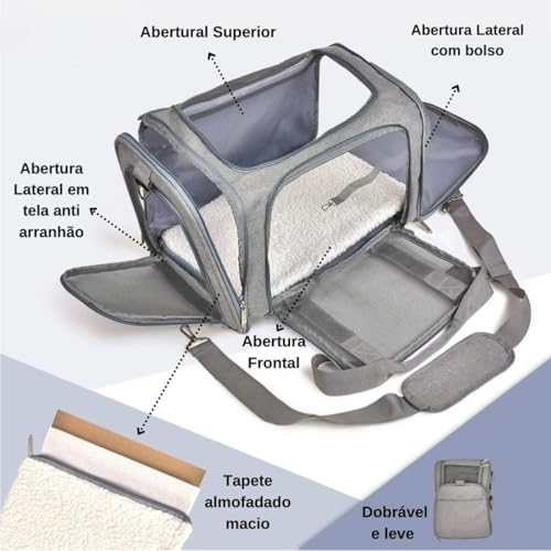 Bolsa De Transporte Pet 44x32x30cm Cinza para Viagens de Avião Cabine Carro Para Cães E Gatos