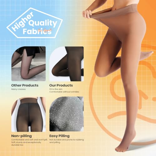 Image of Caprilite Women Fleece Lined Tights-Fake Translucent Leggings High Waist Pantyhose Sheer Thick Warm Tights For Women