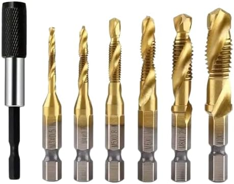 7 Pcs Drill Bit and Threading Tool Set, 3-In-1 Coated Screw Threading Tool for Drilling, Threading, Grooving, Featuring Quick-Change Adapter, Sae/Metric