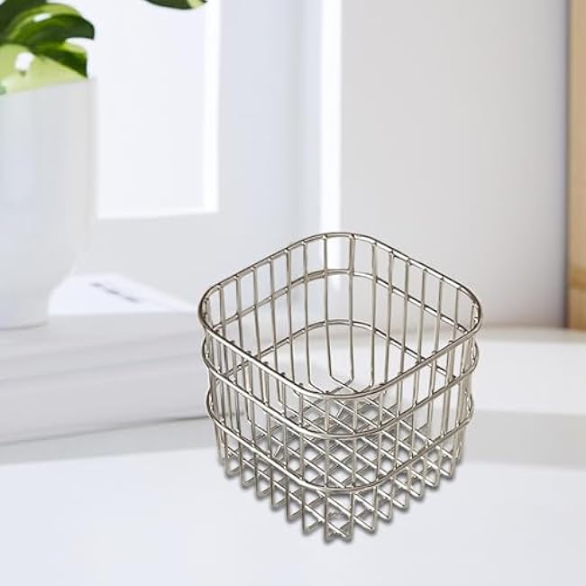 Desktop Wire Mesh Basket Organizer Kitchen Drainer Wire Storage Bins Trinkets Container, 11x11x10cm