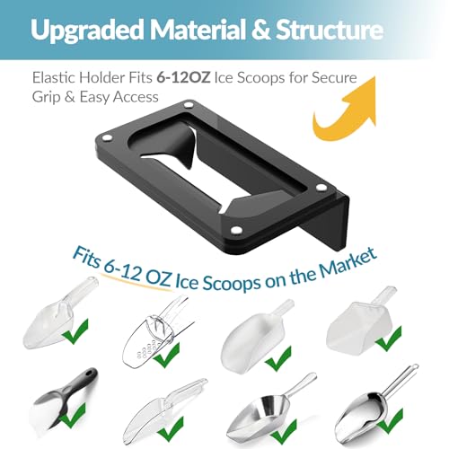 Image of NiHome Silicone Ice Scoop Holder with Adhesive Mount - Flexible Elastic Clip for 6-12 oz Ice Scoops, Noise-Reducing Space-Saving Organizer for Ice Maker, Refrigerator