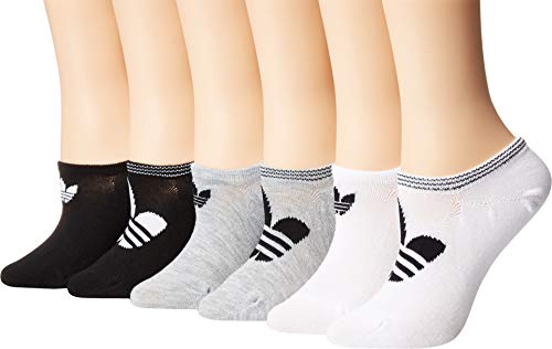 adidas Originals womens Trefoil Superlite Super No Show Socks (6-Pair), White/Light Heather Grey/Black, Medium