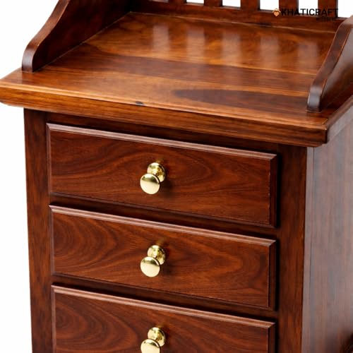 Image of Solid Sheesham Wood Kuber Bedside Table with 3 Drawer Storage for Bedroom Furniture | Wooden Bedside End Tables | Nightstand Side Table for Living Room, Home and Hotels (Honey Finish)