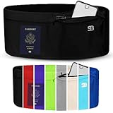Stashbandz Unisex Travel Money Belt, Running Belt, Fanny and Waist Pack, 4 Large Security Pockets and Zipper, Fits Phones Passport and More, Extra Wide Spandex, USA Made