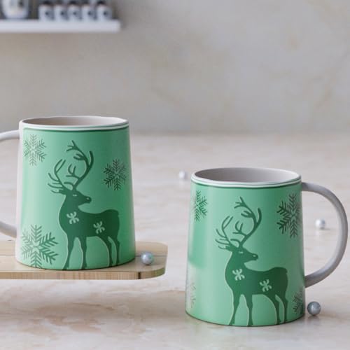 The Earth Store Green Reindeer Ceramic Coffee Mug | Microwave & Dishwasher Safe | Tea Mugs to Gift to Best Friends | Ideal for Coffee, Tea | 300ML Each, Set of 2 (B0DGCW29KN) Amazon Price History, Amazon Price Tracker