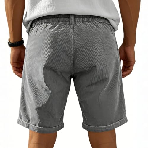 Image of Cambkatl Straight Leg Corduroy Shorts for Men Summer Versatile Outdoor Casual Stretch Lounge Shorts with Pockets