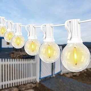 DSLebeen Festoon Lights Outdoor 50ft White String Lights Mains Powered with 27+3 Plastic G40 Globe LED Bulbs 2700K Connectable Decorative Lighting for Wedding, Party, Cafe, Garden, Pergola, Gazebo