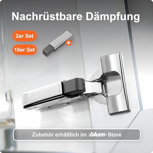 BLUM 2x CLIP top Möbelscharnier 110° I Softclose Topfscharnier 35mm I separat montierbare CLIP Kreuzmontageplatte, 0mm Distanz | 3D Seiten-, Höhen- und Tiefeneinstellung | vernickelt | Eckanschlag