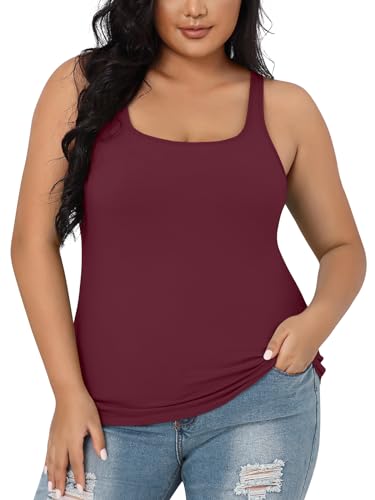 Image of V FOR CITY Plus Size Tank Top for Women with Non-Padded Shelf Bra Adjustable Wide Strap Camisole Cotton Udershirts 1X-5X