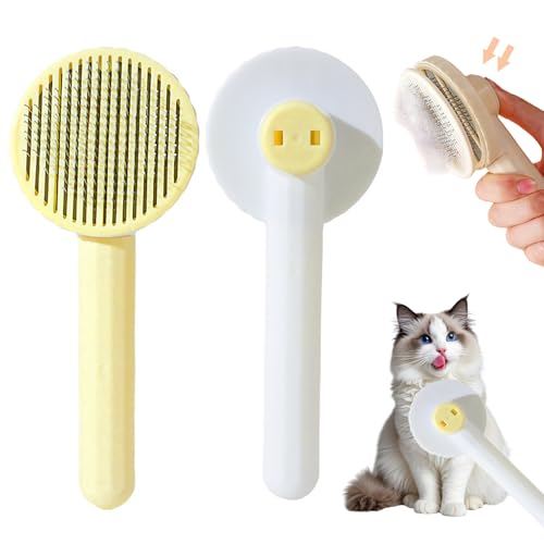 Qaestuan Haustier Bürsten, Hundebürste Katzenbürste, Selbstreinigende Zupfbürste, Haar Entferner Hundebürste mit Reinigungsknopf, Entfernt...
