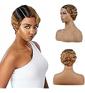 YOLANFAIRY Ombre Finger Ocean Wave Pixie Cut Wig Short Wigs Brazilian Human Hair Wigs For Black W...