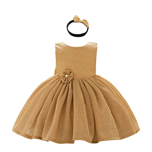 Image of TUIJI 0-6T Big Bowknot Toddler Baby Girls Formal Dresses Pageant Party Lace Embroidery Dress with Headwear