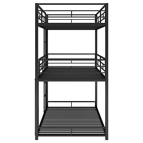 Moeo Metal Twin Over Twin Over Twin Triple Bunk Bed With Built-In Ladder, Bedroom Furniture Bunkbed Fram W/Guardrails For Kids, Home, Adults, Black #TOP5