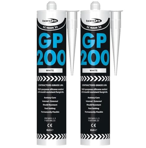 GP200 White Silicone Sealant – Multi-Purpose Waterproof Sealant (Pack of 2 x 275ml) | Flexible, Mould-Resistant, Fast-Curing for Bathrooms, Kitchens & Windows