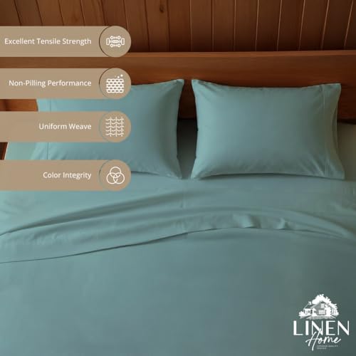 Image of Linen Home 2-Pack King Sheet Set, 100% Cotton Percale Bedding, 8-Piece Value Bundle, Deep Pocket Cooling Bed Sheets for Hot Sleepers, Breathable & Crisp Hotel Quality, Long-Staple Cotton, Aqua Blue