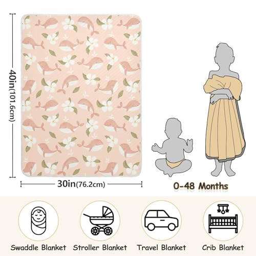 Image of Animal Whales Pink Baby Swaddle Blanket for Boys and Girls, Cute Muslin Baby Receiving Swaddle Blanket, Soft Cotton Nursery Swaddling Blankets for Newborn Toddler Infant, 30x40 in