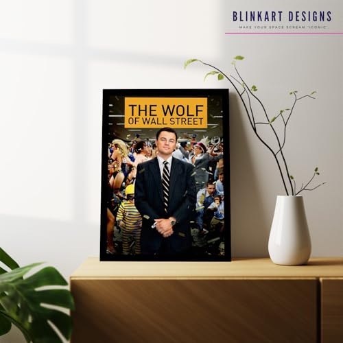 Image of BLINKART Thewolfwallstreet(2013) Movie Poster Frame 12x18 Inch | Premium 300 GSM Paper Wall Print | Mid Century Vintage Film Artwork for Home, Bedroom, Living Room, Office | Framed Photo Decor