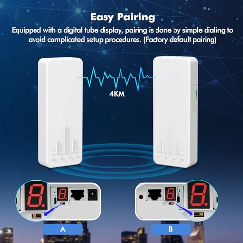 Image of Outdoor Wireless Bridge, NICGIGA 5.8G 4KM Transmission WiFi Point-to-Point Wireless Ethernet Bridge Router, with 2 Gigabit RJ45 LAN Ports, 2-Pack CPE, Factory Pairing Without Setting, Plug and Play.