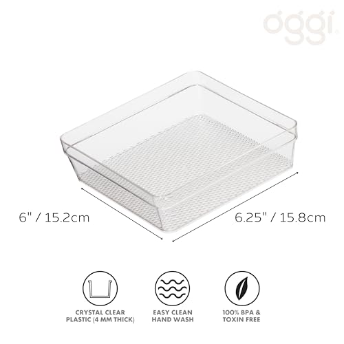 Image of Oggi Clear Drawer Organizer - 6 inch X 6.25 inch- Ideal for Organizing Kitchen Drawers, Office, Desk, Silverware, Kitchen Utensils, Cosmetics and Bathrooms