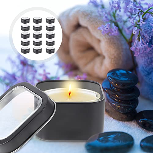 Image of Tin Containers with Lids Square Metal Tins with Window Lids 2.63 X 2.63 X 1.57 in Storage Tins for Candle Making Diy Creams Balms Craft Supplies 15 Pack