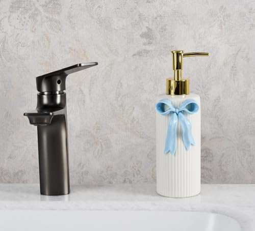 NEWHENGS Handmade Ceramic Cute Bow Hand Soap Dispenser,Ribbon Blue by NEWHENGS - Used condition - Image 2