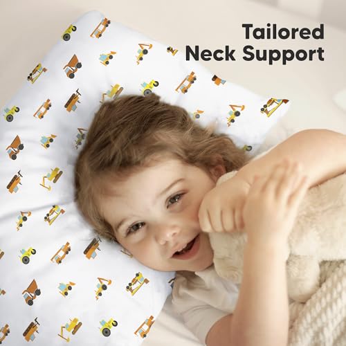 Image of KeaBabies Organic Toddler Pillow with Pillowcase,Jumbo 14X20(Construction) | Soft Cotton Toddler Pillows for Sleeping, Machine Washable, Perfect for Travel, School, Daycare, Nap, Kids Toddler Bed Set