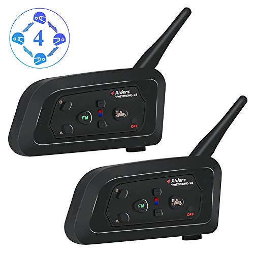 Vnetphone V4 1200M Casco de la Motocicleta Intercomunicador 4 Jinetes Full Duplex Bluetooth Interphone Soporte FM Ideal para esquí en motonieve(2 Piezas)