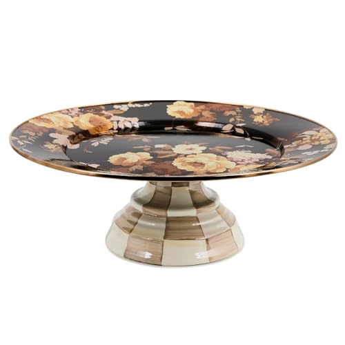 Image of MACKENZIE-CHILDS Pedestal Platter, Large, Wild Rose Brown