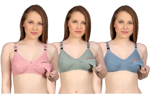 Image of Women Maternity Non Padded Bra - Made of Pure Cotton Full Coverage Non Wired Seamless Pushup Soft Cup for T-Shirt Saree Dress Sports Garment for Daily Use Everyday