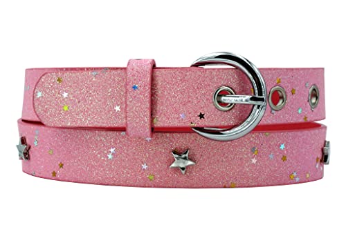 EANAGO Gürtel SUPERSTAR für Kinder (3-12 Jahre, Taillenumfang 52-67 cm, Gürtelmaß 60 cm) - moderner Glitzergürtel mt Sternnieten für Mädchen - Kindergürtel - Mädchengürtel